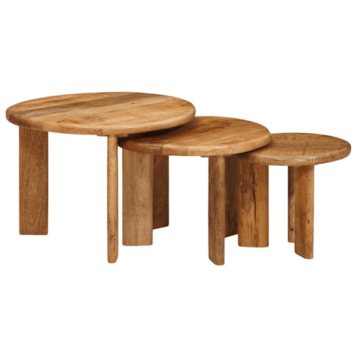 3 pcs Mesas de Centro Empilháveis - Mesas baixas Madeira de manga maciça
