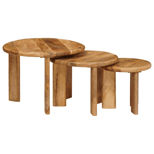 3 pcs Mesas de Centro Empilháveis - Mesas baixas Madeira de manga maciça
