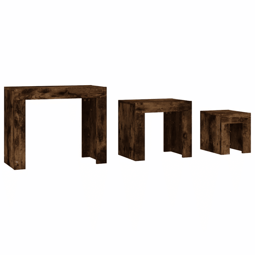 3 pcs Mesas de Centro - Mesas baixas de encastrar derivados de madeira carvalho fumado