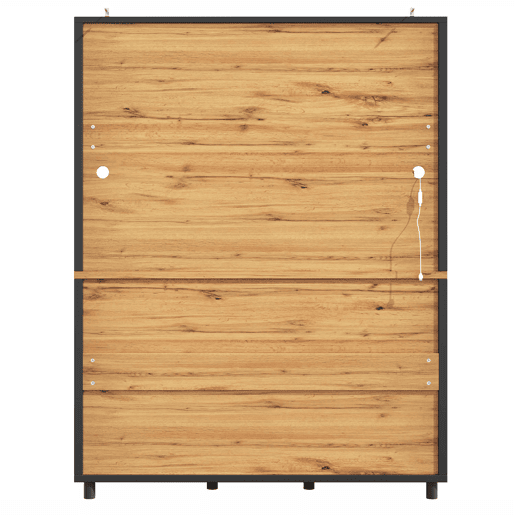 Armário alto de cozinha de 185 cm - iluminação LED, controlo por aplicação, portas de correr, prateleiras ajustáveis - preto com veios de madeira