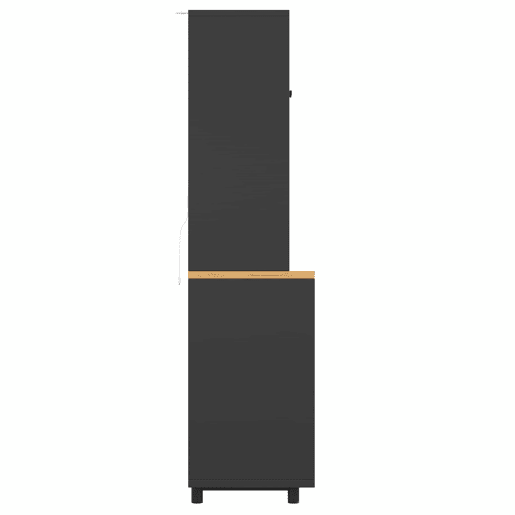 Armário alto de cozinha de 185 cm - iluminação LED, controlo por aplicação, portas de correr, prateleiras ajustáveis - preto com veios de madeira
