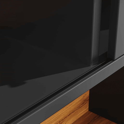Armário alto de cozinha de 185 cm - iluminação LED, controlo por aplicação, portas de correr, prateleiras ajustáveis - preto com veios de madeira