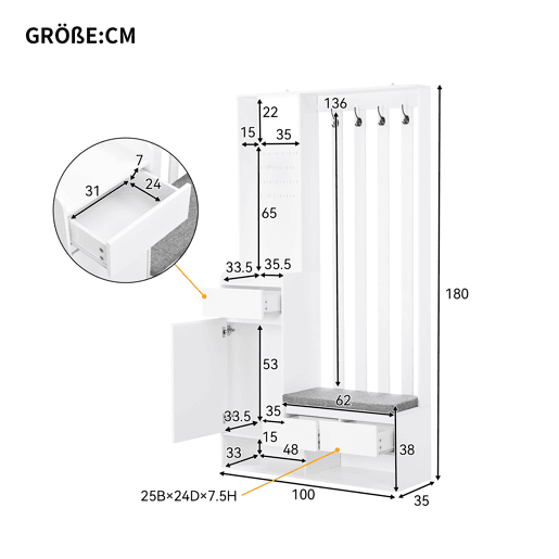 Móvel de entrada de mdf com sapateira,branco Móvel de entrada de mdf com sapateira,branco