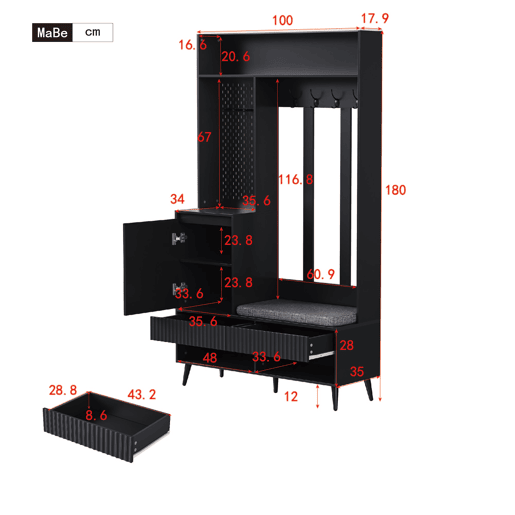 Móvel de entrada de mdf com sapateira,preto