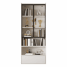 Vitrine alta 80 x 34 x 180 cm - com 1 gaveta, portas de vidro, iluminação LED e compartimentos abertos, armário de exposição para sala de estar - Branco