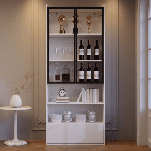 Vitrine alta 80 x 34 x 180 cm - com 1 gaveta, portas de vidro, iluminação LED e compartimentos abertos, armário de exposição para sala de estar - Branco Vitrine alta 80 x 34 x 180 cm - com 1 gaveta, portas de vidro, iluminação LED e compartimentos abertos, armário de exposição para sala de estar - Branco