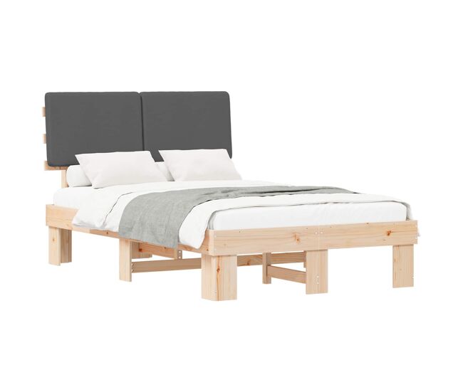 Estructura de cama matrimonial estilo con cabecera tapizada gris oscuro