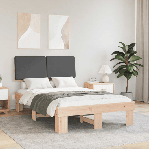 Estrutura de Cama de casal moderno com Cabeceira Estofada Cinza Escuro