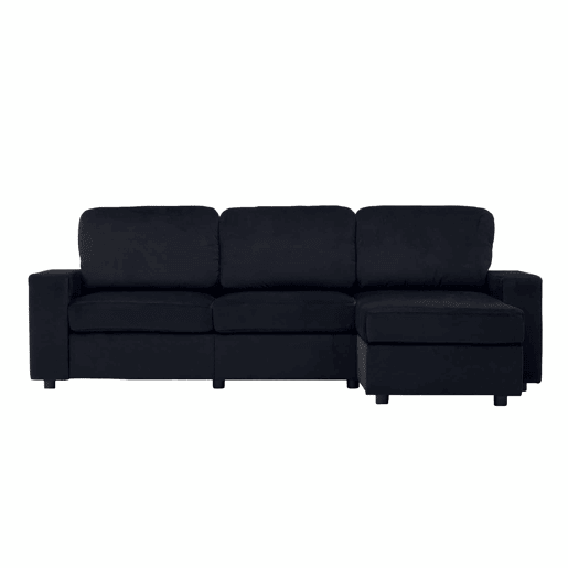 Sofá de canto de 3 lugares - com arrumação, chaise longue, molas ensacadas, capas removíveis, design moderno - preto Sofá de canto de 3 lugares - com arrumação, chaise longue, molas ensacadas, capas removíveis, design moderno - preto