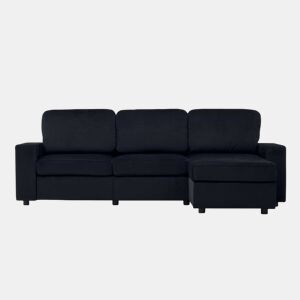 Sofá de canto de 3 lugares - com arrumação, chaise longue, molas ensacadas, capas removíveis, design moderno - preto