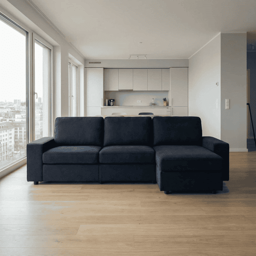 Sofá de canto de 3 lugares - com arrumação, chaise longue, molas ensacadas, capas removíveis, design moderno - preto Sofá de canto de 3 lugares - com arrumação, chaise longue, molas ensacadas, capas removíveis, design moderno - preto