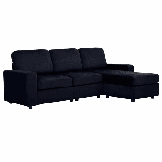 Sofá de canto de 3 lugares - com arrumação, chaise longue, molas ensacadas, capas removíveis, design moderno - preto Sofá de canto de 3 lugares - com arrumação, chaise longue, molas ensacadas, capas removíveis, design moderno - preto