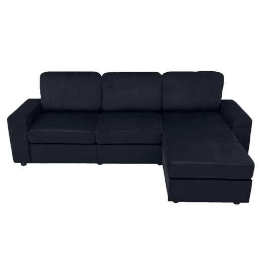 Sofá de canto de 3 lugares - com arrumação, chaise longue, molas ensacadas, capas removíveis, design moderno - preto Sofá de canto de 3 lugares - com arrumação, chaise longue, molas ensacadas, capas removíveis, design moderno - preto