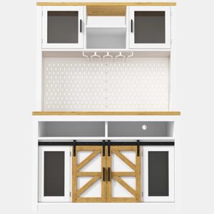 Armário alto de cozinha - com porta USB, iluminação LED, arrumação multifuncional e ampla superfície de trabalho para a cozinha e a sala de jantar - Branco