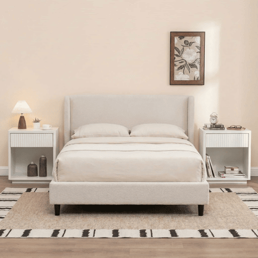 Mesa de cabeceira (conjunto de 2 unidades) - Gaveta e prateleira aberta, design moderno com painel ondulado, madeira resistente - Branco
