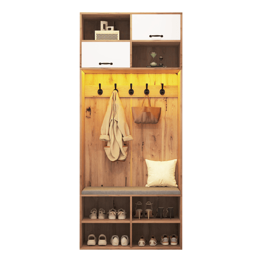 Móvel de entrada de painel de partículas com sapateira,natural+branco