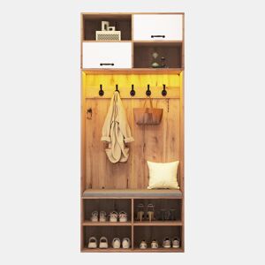 Móvel de entrada de painel de partículas com sapateira,natural+branco