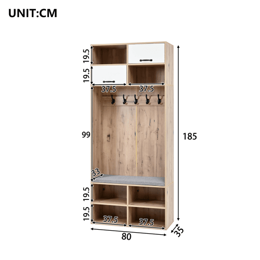 Móvel de entrada de painel de partículas com sapateira,natural+branco