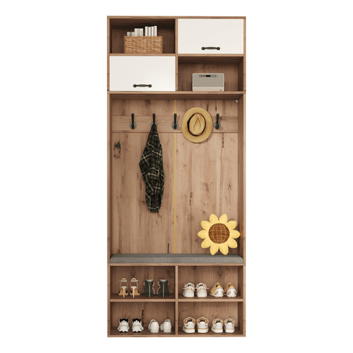 Móvel de entrada de painel de partículas com sapateira,natural+branco