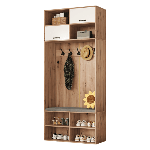 Móvel de entrada de painel de partículas com sapateira,natural+branco