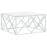 Mesa de Centro, Mesa baixa, 80x80x40 cm aço inoxidável e vidro prateado