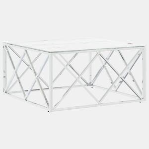 Mesa de Centro, Mesa baixa, 80x80x40 cm aço inoxidável e vidro prateado