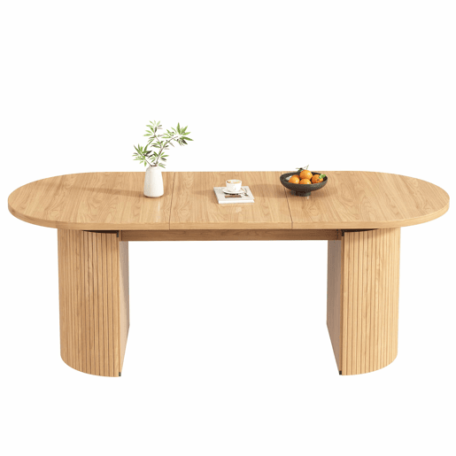 Mesa de jantar extensível - com compartimento de arrumação oculto, tampo reforçado em MDF de alta estabilidade, design flexível para espaços pequenos, cozinha, escritório e sala de estar - Natural e castanho claro