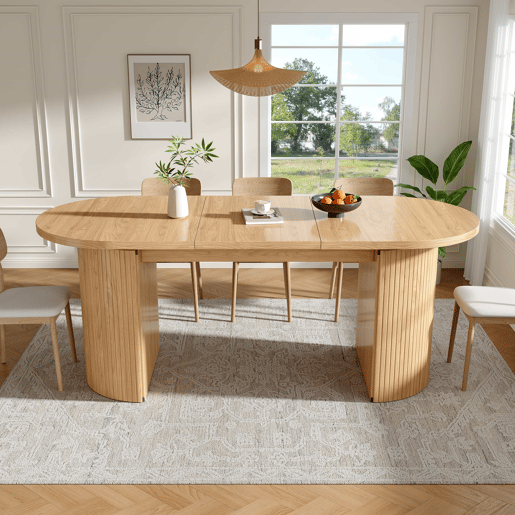 Mesa de jantar extensível - com compartimento de arrumação oculto, tampo reforçado em MDF de alta estabilidade, design flexível para espaços pequenos, cozinha, escritório e sala de estar - Natural e castanho claro