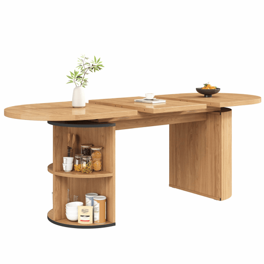 Mesa de jantar extensível - com compartimento de arrumação oculto, tampo reforçado em MDF de alta estabilidade, design flexível para espaços pequenos, cozinha, escritório e sala de estar - Natural e castanho claro