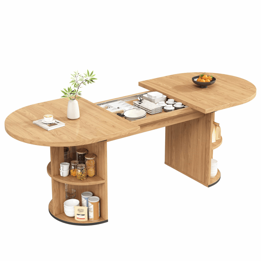 Mesa de jantar extensível - com compartimento de arrumação oculto, tampo reforçado em MDF de alta estabilidade, design flexível para espaços pequenos, cozinha, escritório e sala de estar - Natural e castanho claro