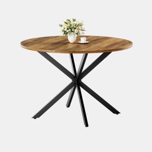 Mesa de jantar redonda de 120 cm - estilo rústico tipo quinta com pés em X, mesa multifuncional para cozinha, sala de estar, escritório, varanda ou café, design retro - castanho e preto