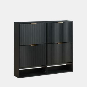 Cómoda 120 x 24 cm - frente com ranhuras, altura ajustável, sistema anti-tombamento, mesa auxiliar para a entrada - preta