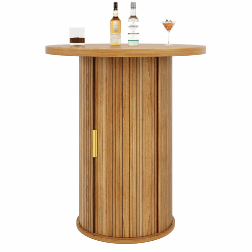 Mesa alta de bar redonda de 91,6 cm u2013 com espaço de arrumação, armário integrado, MDF com efeito de madeira, capacidade de carga de 75 kg, para bar e sala de estar u2013 cor de madeira