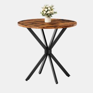 Mesa de jantar redonda Ø80 cm - Estilo industrial com pés em X para cozinha, escritório em casa e sala de jantar - Castanho vintage e preto