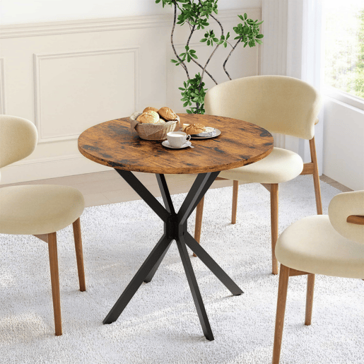 Mesa de jantar redonda Ø80 cm - Estilo industrial com pés em X para cozinha, escritório em casa e sala de jantar - Castanho vintage e preto