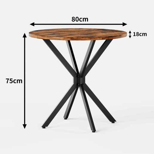Mesa de jantar redonda Ø80 cm - Estilo industrial com pés em X para cozinha, escritório em casa e sala de jantar - Castanho vintage e preto
