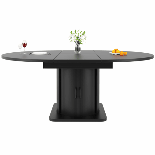 Mesa de jantar extensível 118-158 cm - redonda, extensível até oval, com gavetas, para até 6 pessoas - preta