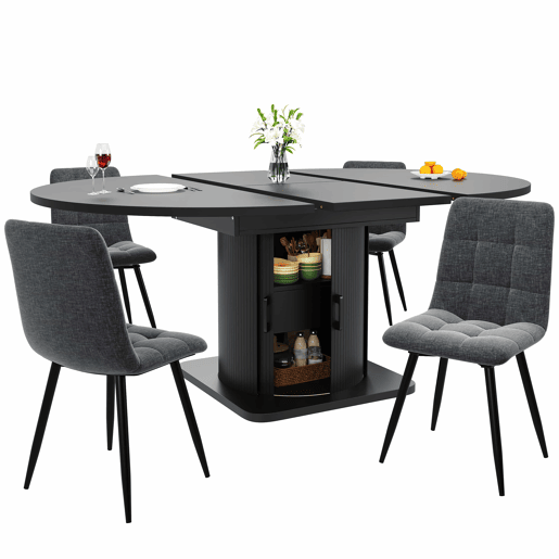 Mesa de jantar extensível 118-158 cm - redonda, extensível até oval, com gavetas, para até 6 pessoas - preta