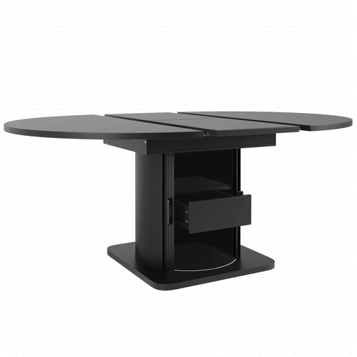 Mesa de jantar extensível 118-158 cm - redonda, extensível até oval, com gavetas, para até 6 pessoas - preta