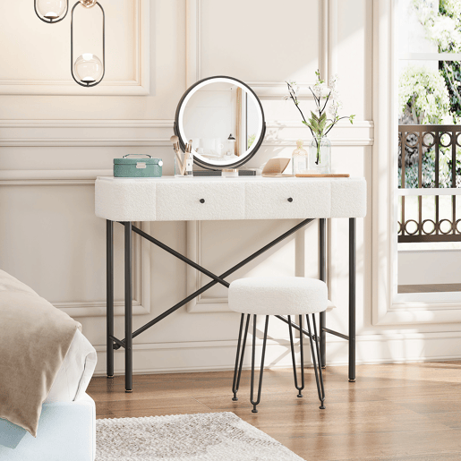 Toucador de painel de partículas com espelho e 2 gavetas,branco