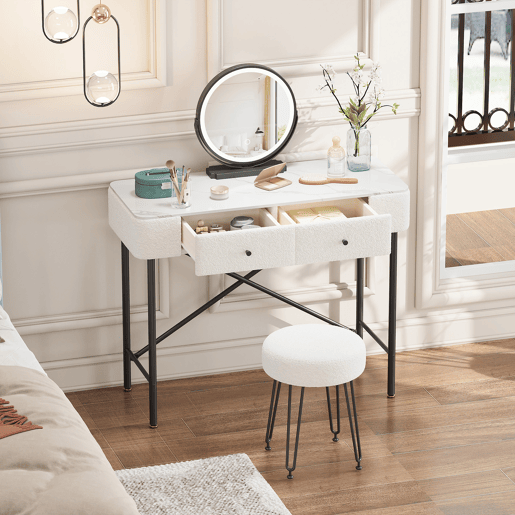 Toucador de painel de partículas com espelho e 2 gavetas,branco