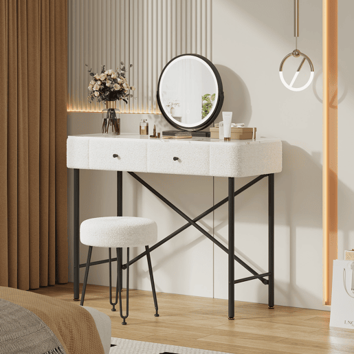 Toucador de painel de partículas com espelho e 2 gavetas,branco