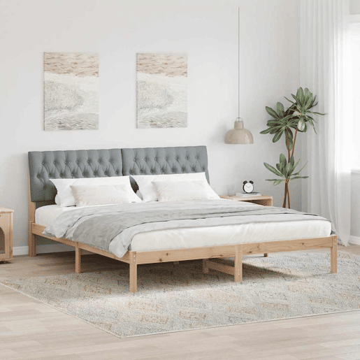 Estrutura de Cama de casal moderno com Cabeceira Estofada Castanho 180 x 200 cm