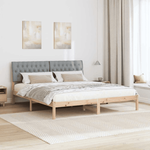 Estrutura de Cama de casal moderno com Cabeceira Estofada Castanho 180 x 200 cm
