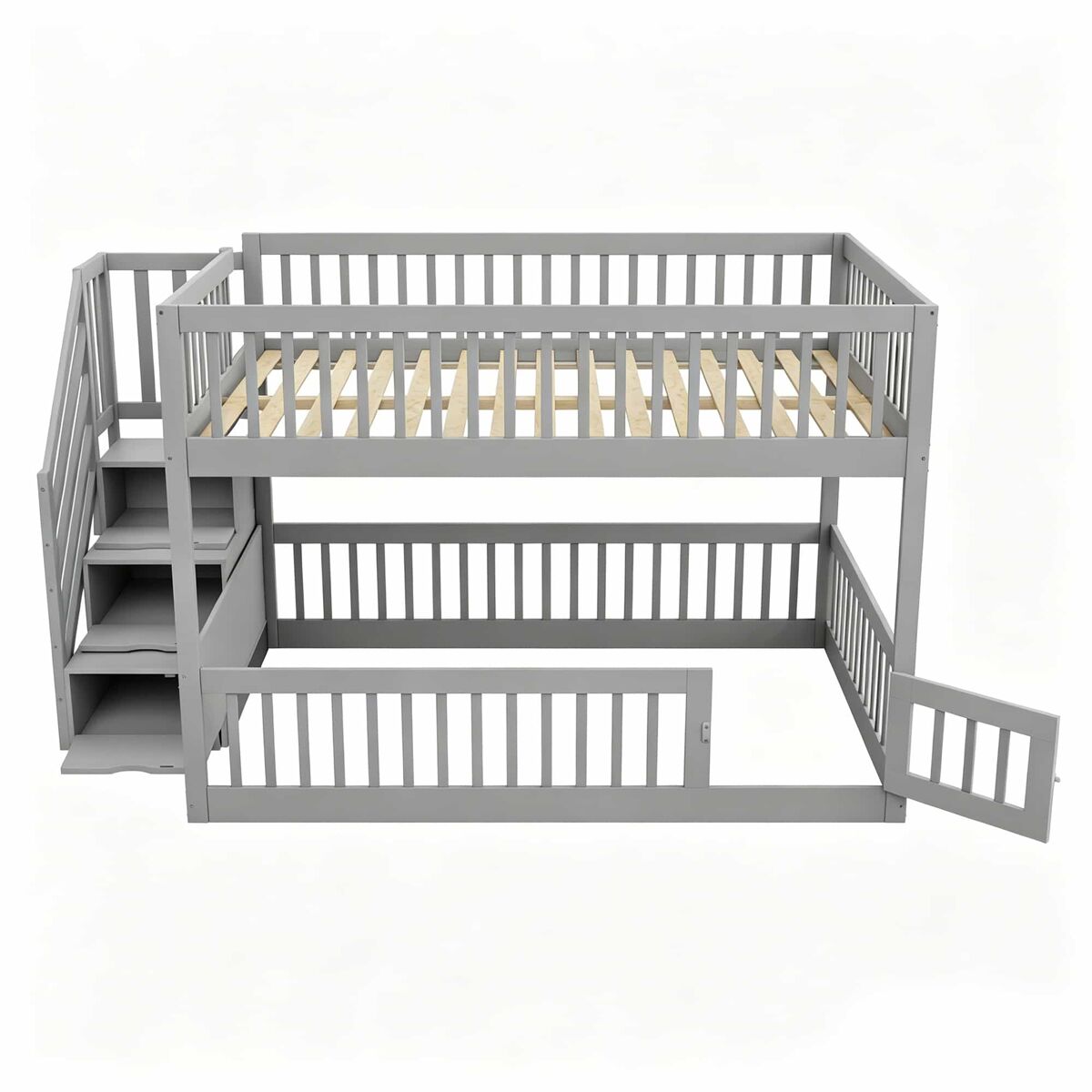 litera 140x200 - escalera de seguridad cajones y cama con almacenamiento para ninos y adolescentes - gris