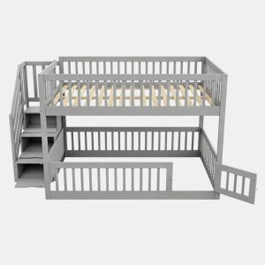 Beliche 140x200 - escada de segurança, gavetas e cama com arrumação para crianças e adolescentes - cinzento