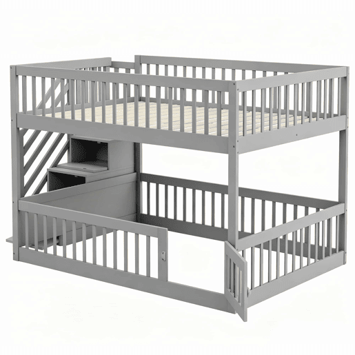 Beliche 140x200 - escada de segurança, gavetas e cama com arrumação para crianças e adolescentes - cinzento