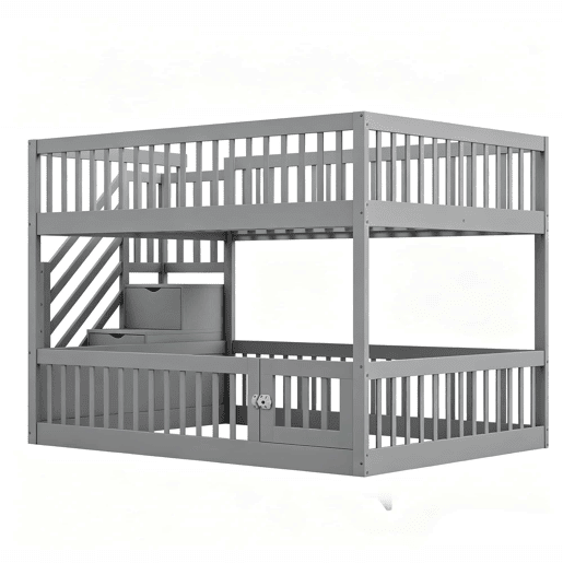 Beliche 140x200 - escada de segurança, gavetas e cama com arrumação para crianças e adolescentes - cinzento
