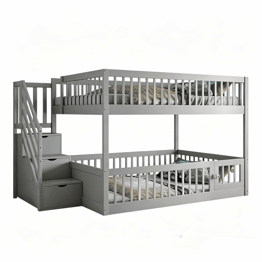 Beliche 140x200 - escada de segurança, gavetas e cama com arrumação para crianças e adolescentes - cinzento