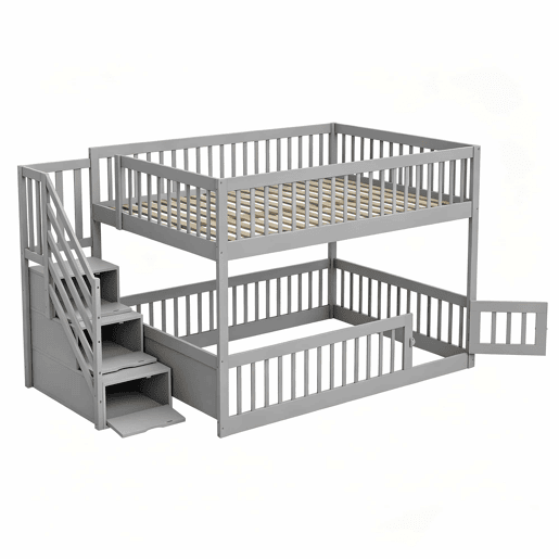 Beliche 140x200 - escada de segurança, gavetas e cama com arrumação para crianças e adolescentes - cinzento